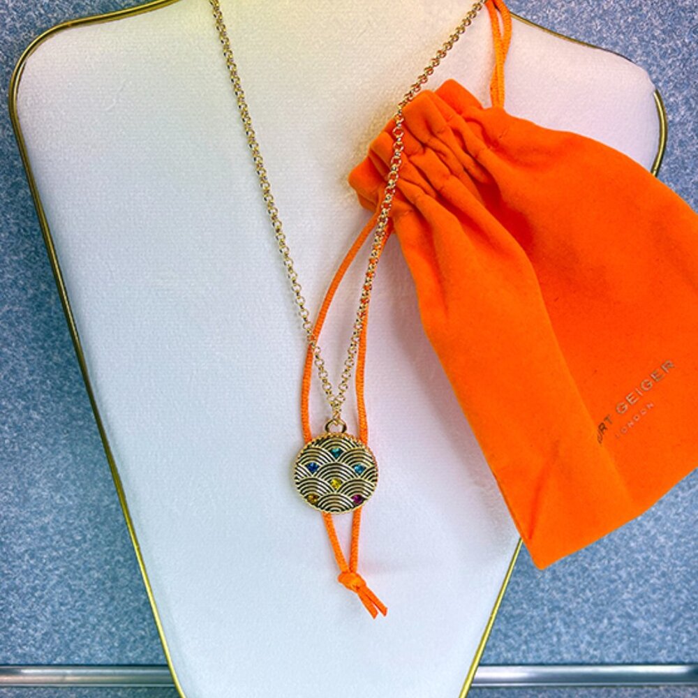 Kurt Geiger ~ NWT Textured Southbank Rainbow Gold and Crystal Necklace